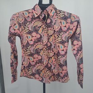 Royal Highness Equestrian Girls Peach Paisley Western Shirt 38364 Cowgirl Boho